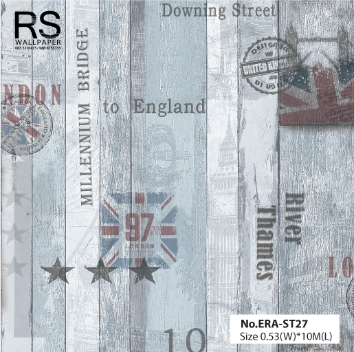 วอลเปเปอร์ ลายไม้วินเทจ โทนสีฟ้าอ่อน No.ERA-ST27