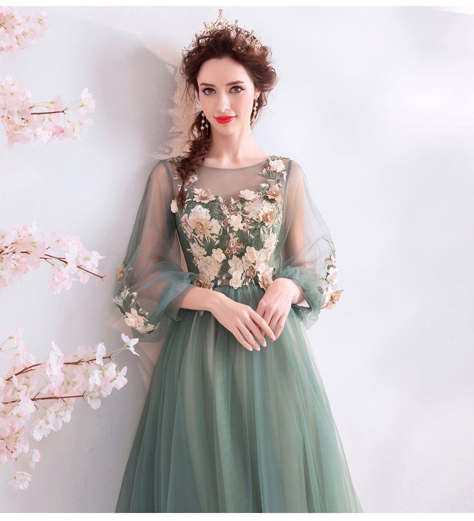 DL103 **พรีออเดอร์** ชุดออกงานสีเขียว ชุดราตรี เดรสยาวออกงาน (Night party dresses) ชุดไปงานแต่งงานสวยๆ "ธีมสีเขียว"