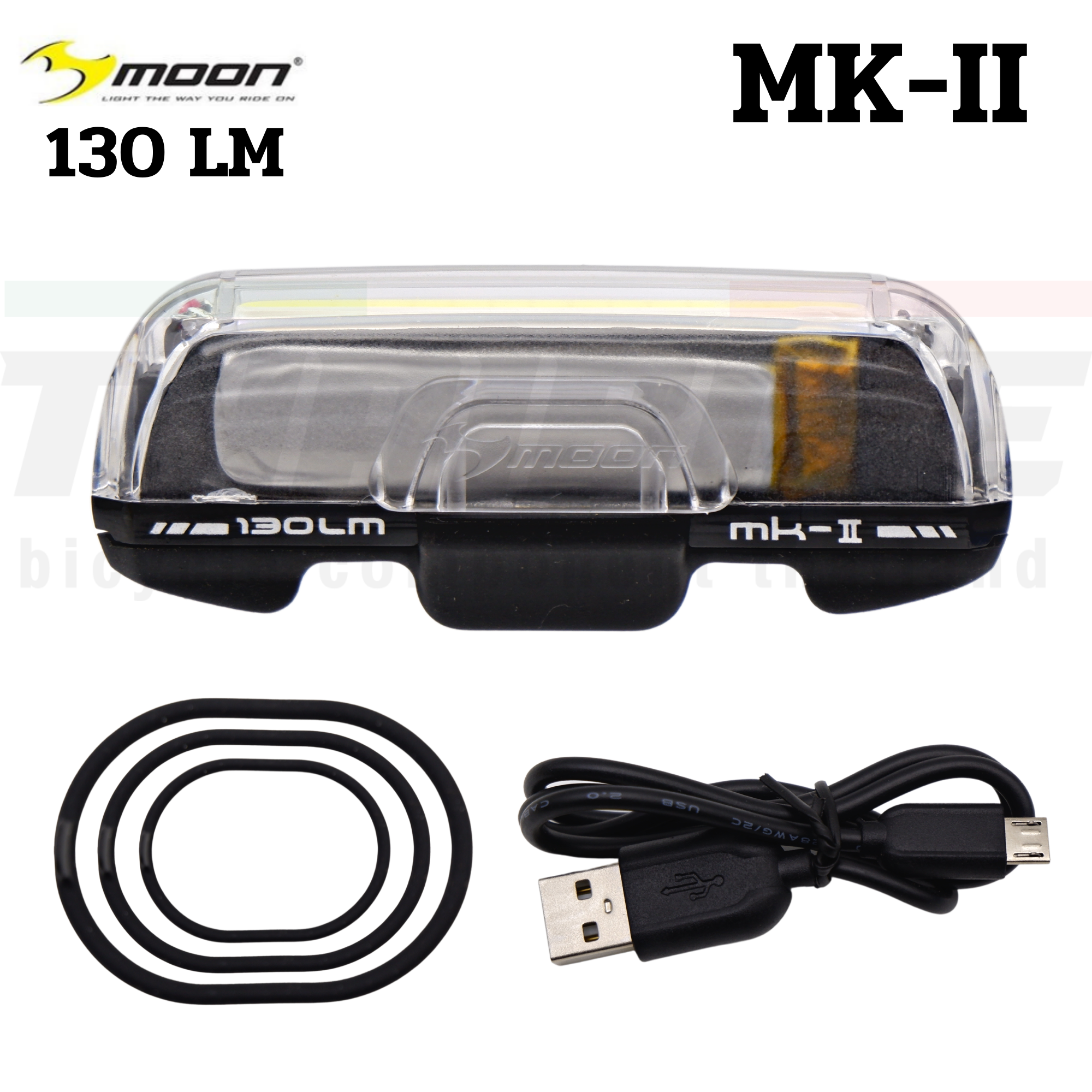 ไฟจักรยานเสือหมอบ เสือภูเขา ไฟสีขาว MOON MK-2-W USB rechargeable light 150LM