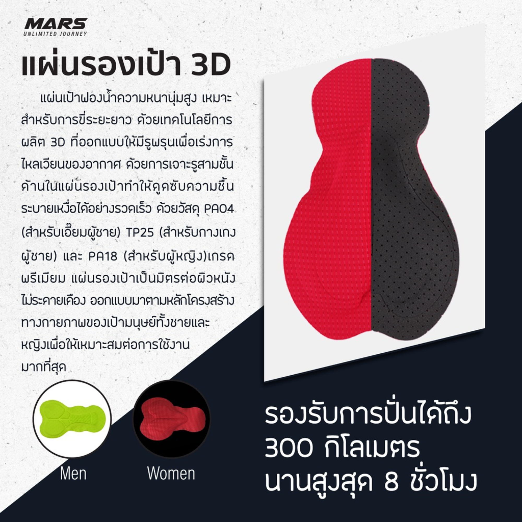 ผู้หญิง กางเกงปั่นจักรยานเสือหมอบ เสือภูเขา MARS ขอบขาเลเซอร์คัท เหมาะกับการปั่นทางไกล