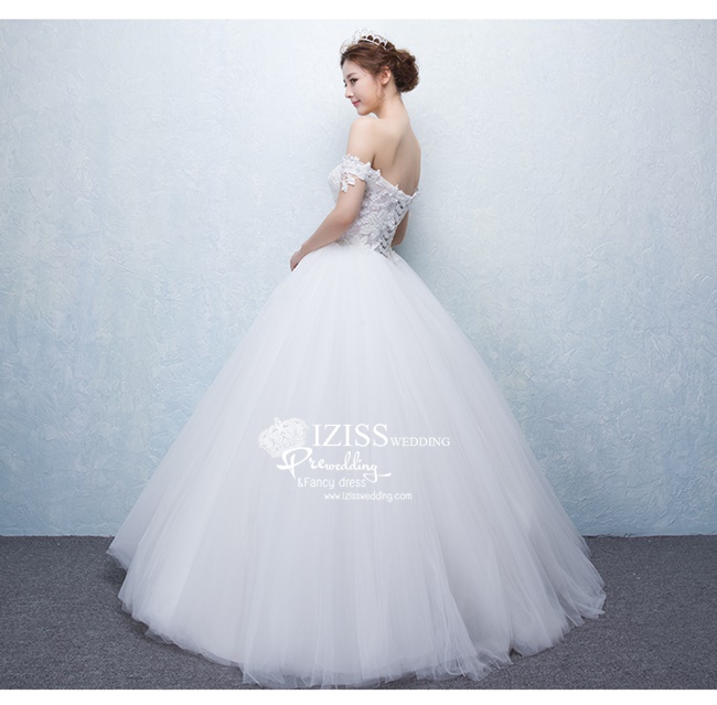 BR137 **พรีออเดอร์**ชุดแต่งงาน&ชุดเจ้าสาวแบบยาวสีขาวเกรดพรีเมี่ยม เปิดไหล่ มีแขน หรูหราน่ารัก สวยโดดเด่นไม่ซ้ำใคร