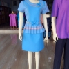ชุดผ้าไทยเอวระบายสีฟ้า ชุดแซกผ้าไทยกระโปรงผ้าฝ้าย ชุดผ้าไทยผ้าพื้นเมือง ชุดผ้าไทยฝ้ายแต่งผ้าไหมแพรทิพย์สีฟ้าแต่งผ้ามัดหมี่ชุดทำงานผ้าไทยไหมแพรทิพย์แต่งด้นเส้นไหมที่เอวและโบว์ที่เอว