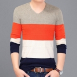 พร้อมส่ง เสื้อไหมพรมผู้ชาย สีกากี คอวี แต่งไหล่สีกากี เนื้อผ้าดี ลายตาราง ยืดหยุ่นได้ตามตัว สเวตเตอร์ผู้ชาย ใส่กันหนาว