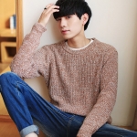 เสื้อไหมพรมผู้ชาย สีน้ำตาล คอกลม แขนยาว สเวตเตอร์ผู้ชาย ผ้าหนา ใส่กันหนาว