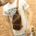 กระเป๋าแฟชั่นผู้ชาย : พร้อมส่ง กระเป๋าแฟชั่น กระเป๋าคาดอก กระเป๋าคาดเอว หนังPU สีกาแฟ กระเป๋าหน้า 2 ซิป สะพายแบบเท่ห์ และสปอร์ต ใส่โทรศัพท์ ใส่ไอแพดมินิ จุของได้เยอะ