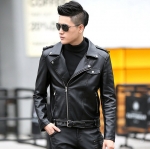 พรีออเดอร์ แจ็คเก็ตหนังผู้ชาย สีดำ หนังPU เสื้อหนังผู้ชาย ใส่ขี่มอเตอร์ไซค์