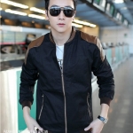 เสื้อแจ๊กเก็ตผู้ชาย พร้อมส่ง คอจีน สีดำ แขนจั๊ม บ่าแต่งหนัง เอวจั๊ม ซิปหน้า