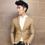 พร้อมส่ง เสื้อสูทผู้ชาย เสื้อสูทลำลอง สีน้ำตาล คอปก แต่คอเสื้อ กระดุมเม็ดเดียว แขนยาวแต่งกระดุม