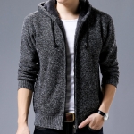พร้อมส่ง เสื้อไหมพรมผู้ชาย สีเทาเข้ม บุขนนิ่มด้านใน มีฮูด เสื้อกันหนาวผู้ชาย แฟชั่นหน้าหนาวผู้ชาย