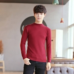 เสื้อไหมพรมผู้ชาย สีแดงเลือดหมู คอตั้ง แขนยาว เนื้อผ้ายืดหยุ่นได้ดี ใส่กันหนาว สเวตเตอร์ผู้ชาย