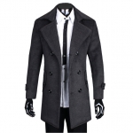 พร้อมส่ง เสื้อโค้ทผู้ชาย สีเทา ผ้าวูลเนื้อหนา กระดุม2แถว ใส่กันหนาว แฟชั่นผู้ชายเรียบหรู ใส่กันหนาวได้ดี