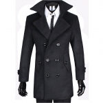 เสื้อโค้ทผู้ชาย สีดำ ผ้าวูลเนื้อหนา กระดุม2แถว ใส่กันหนาว แฟชั่นผู้ชายเรียบหรู ใส่กันหนาวได้ดี