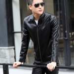 เสื้อแจ็คเก็ตหนัง PU เสื้อหนัง สีดำ คอตั้ง ทรงเรียบ ใส่ขี่มอเตอร์ไซค์ ใส่เป็นเสื้อคลุม ใส่ทำงาน ใส่เท่ ใส่สบาย