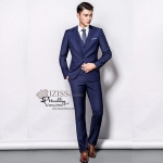 ST020- **พรีออเดอร์**สูทผู้ชายสีน้ำเงินกรมท่าแขนยาว พร้อมกางเกง ชุดสูทเจ้าบ่าว สูทแฟนซี ถ่ายพรีเวดดิ้ง & ชุดแต่งงานแฟนซี (Fancy wedding dress) สูทผู้ชายสีน้ำเงินกรมท่า