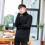 พร้อมส่ง เสื้อไหมพรมผู้ชาย สีดำ คอเต่า ผ่าชายเสื้อ สเวตเตอร์ผู้ชาย ใส่กันหนาว แฟชั่นหน้าหนาวผู้ชาย