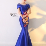 PW610- **พรีออเดอร์**ชุดกี่เพ้ายาว ชุดยกน้ำชา ชุดถ่ายพรีเวดดิ้ง (prewedding dress) & ชุดแต่งงานแฟนซี (Fancy wedding dress) "ธีมสีน้ำเงิน"