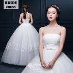 BR161 **พรีออเดอร์**ชุดแต่งงาน&ชุดเจ้าสาวแบบยาวสีขาวเกรดพรีเมี่ยม เกาะอก ช่วงเอวตกแต่งโบว์และ้าลูกไม้ผสมเลื่อม หรูหราน่ารัก สวยโดดเด่นไม่ซ้ำใคร