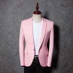เสื้อสูท สีชมพู กระดุม 1 เม็ด คอปก แขนยาว เสื้อสูทผู้ชาย สูทแฟชั่น สูทออกงาน