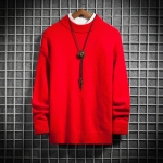 เสื้อไหมพรมผู้ชาย สีแดง คอปีน แขนยาว เนื้อนุ่ม ผ้าหนา สเวตเตอร์ผู้ชาย