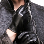 พร้อมส่ง ถุงมือหนังPU สีดำ บุขนกำมะหยี่ด้านใน ถุงมือกันหนาวผู้ชาย