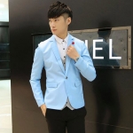 พร้อมส่ง เสื้อสูท ผู้ชาย คอปก สีฟ้า แขนยาว กระดุม 1 เม็ด แต่งกระเป๋าหน้าอก ใส่ลำลอง ใส่ออกงานได้ ใส่ทำงานได้ ใส่เที่ยวได้