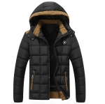 พร้อมส่ง แจ็คเก็ตกันหนาวผู้ชาย สีดำ มีฮูด บุนวม ด้านในบุกำมะหยี่กันหนาว ใส่ลุยหิมะ