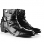 รองเท้าแฟชั่น พร้อมส่ง รองเท้าบูทผู้ชาย รองเท้าหนัง สีดำ หุ้มข้อ ปลายแหลม ซิปข้าง