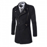 พร้อมส่ง เสื้อโค้ทผู้ชาย สีดำ ผ้าวูล ออกแบบเท่ห์ แต่งซิป โค้ทใส่ไปต่างประเทศ