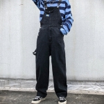 พร้อมส่ง ชุดเอี้ยมผู้ชาย สีดำ ขากว้าง สายปรับได้ เท่ห์มาก สไตล์วินเทจ