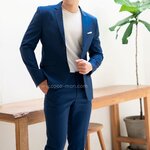 พร้อมส่ง ชุดสูทผู้ชาย สีน้ำเงิน เสื้อสูท กระดุม 2 เม็ด แขนยาว มีกางเกงเข้าชุด ชุดสูทไปงาน ไปงานแต่ง งานเลี้ยง