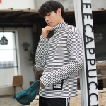 พร้อมส่ง เสื้อแขนยาว สีขาว ลายขวาง คอตั้ง ใส่แมทซ์กับเสื้อผ้าได้ง่าย แฟชั่นสไตล์เกาหลี