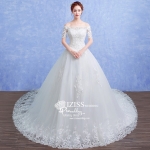 BR268**พรีออเดอร์**ชุดแต่งงาน&ชุดเจ้าสาวแบบยาวสีขาวเกรดพรีเมี่ยม เปิดไหล่ มีแขน หรูหราน่ารัก สวยโดดเด่นไม่ซ้ำใคร