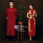 PW620 **พรีออเดอร์ค่ะ**ชุดแฟนซีกี่เพ้าประยุกต์ ชุดคู่ถ่ายพรีเวดดิ้ง (prewedding dress) & ชุดแต่งงานแฟนซี (Fancy wedding dress)ชายหญิง "ธีมสีแดง"