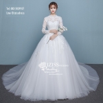 BR272**พรีออเดอร์**ชุดแต่งงาน&ชุดเจ้าสาวแบบยาวสีขาวเกรดพรีเมี่ยม เปิดไหล่ มีแขน หรูหราน่ารัก สวยโดดเด่นไม่ซ้ำใคร