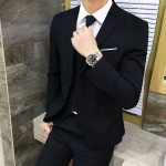 พร้อมส่ง ชุดสูทผู้ชาย สีดำ เสื้อสูท+เสื้อกั๊ก+กางเกง เข้าชุด สุดเท่ห์