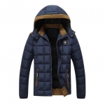 พร้อมส่ง แจ็คเก็ตกันหนาวผู้ชาย สีน้ำเงิน มีฮูด บุนวม ด้านในบุกำมะหยี่กันหนาว ใส่ลุยหิมะ
