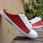 รองเท้าแฟชั่นผู้ชาย พร้อมส่ง รองเท้าผ้าใบ รองเท้าแตะ เปิดส้น สีแดง-เขียว ผูกเชือก