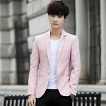 * หมด *เสื้อสูทผู้ชาย สีชมพู แขนยาว คอปก สูทแฟชั่น สูทลำลอง สูทออกงาน