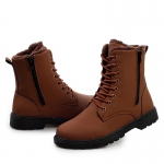 รองเท้าหุ้มข้อผู้ชาย พร้อมส่ง รองเท้าหนัง รองเท้าลุยหิมะ สีน้ำตาลอ่อน แบบผูกเชือก ด้านในบุขนสัตว์