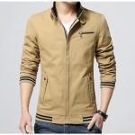 พร้อมส่ง เสื้อแจ็คเก็ตผู้ชาย สีกากี ซิปหน้า ปลายแขนจั้ม เสื้อคลุมแฟชั่นผู้ชาย แจ็คเก็ตแฟชั่น