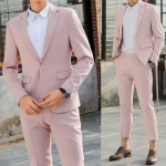 *สินค้าหมด*ชุดสูทผู้ชาย สีชมพู เสื้อสูทแขนยาวกระดุม 1 เม็ด มาพร้อมกางเกงขาเต่อ ชุดสูทไปงาน ไปงานแต่ง