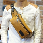 พร้อมส่ง กระเป๋าคาดอก คาดเอว ผู้ชาย สีน้ำตาล หนัง PU ช่องเก็บของเยอะ สายปรับได้ ใส่ของได้เยอะ