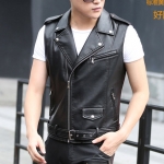 พรีออร์เดอร์ เสื้อแจ็คเก็ตหนัง PU เสื้อหนัง เสื้อกั๊กหนัง สีดำ คอปก ซิปเฉียง ใส่ขี่มอเตอร์ไซค์ ใส่เป็นเสื้อคลุม ใส่เท่ ใส่สบาย