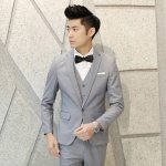 พร้อมส่ง Size L เสื้อสูทผู้ชาย สีเทาอ่อน กระดุม 1 เม็ด แต่งขอบกระเป๋าสีขาว งานเกรดพรีเมี่ยม