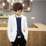 พร้อมส่ง เสื้อสูท ผู้ชาย สีขาว แขนยาว กระดุมหน้าเม็ดเดียว แขนแต่งกระดุม ใส่ทำงาน ใส่ออกงาน ใส่เป็นสูทลำลอง