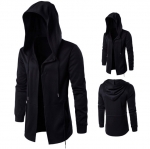 เสื้อคลุมผู้ชาย สีดำ มีฮูด แขนยาว สไตล์เกาหลี