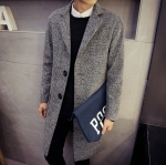 พร้อมส่ง โค้ทผู้ชาย สีเทา กระดุม 2 เม็ด ผ้าวูลทอลาย แต่งกระเป๋า โค้ทยาว ใส่กันหนาว สไตล์เกาหลี