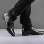 พร้อมส่ง รองเท้าหนังผู้ชาย รองเท้าหนัง PU ผู้ชาย สีดำ แบบสวม ซิปข้าง แต่งสายรัดข้อ ใส่ทำงาน ใส่ลำลอง ใส่เที่ยว