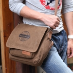 พร้อมส่ง กระเป๋าสะพายข้างใบเล็ก สีน้ำตาล ผ้าแคนวาส กระเป๋าสะพายผู้ชาย