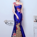 PW499 - **พรีออเดอร์มี 6 สีค่ะ** ชุดกี่เพ้าสีน้ำเงินหางปลา ชุดคู่ถ่ายพรีเวดดิ้ง (prewedding dress) & ชุดแต่งงานแฟนซี (Fancy wedding dress)ชายหญิง "ธีมสีน้ำเงิน"